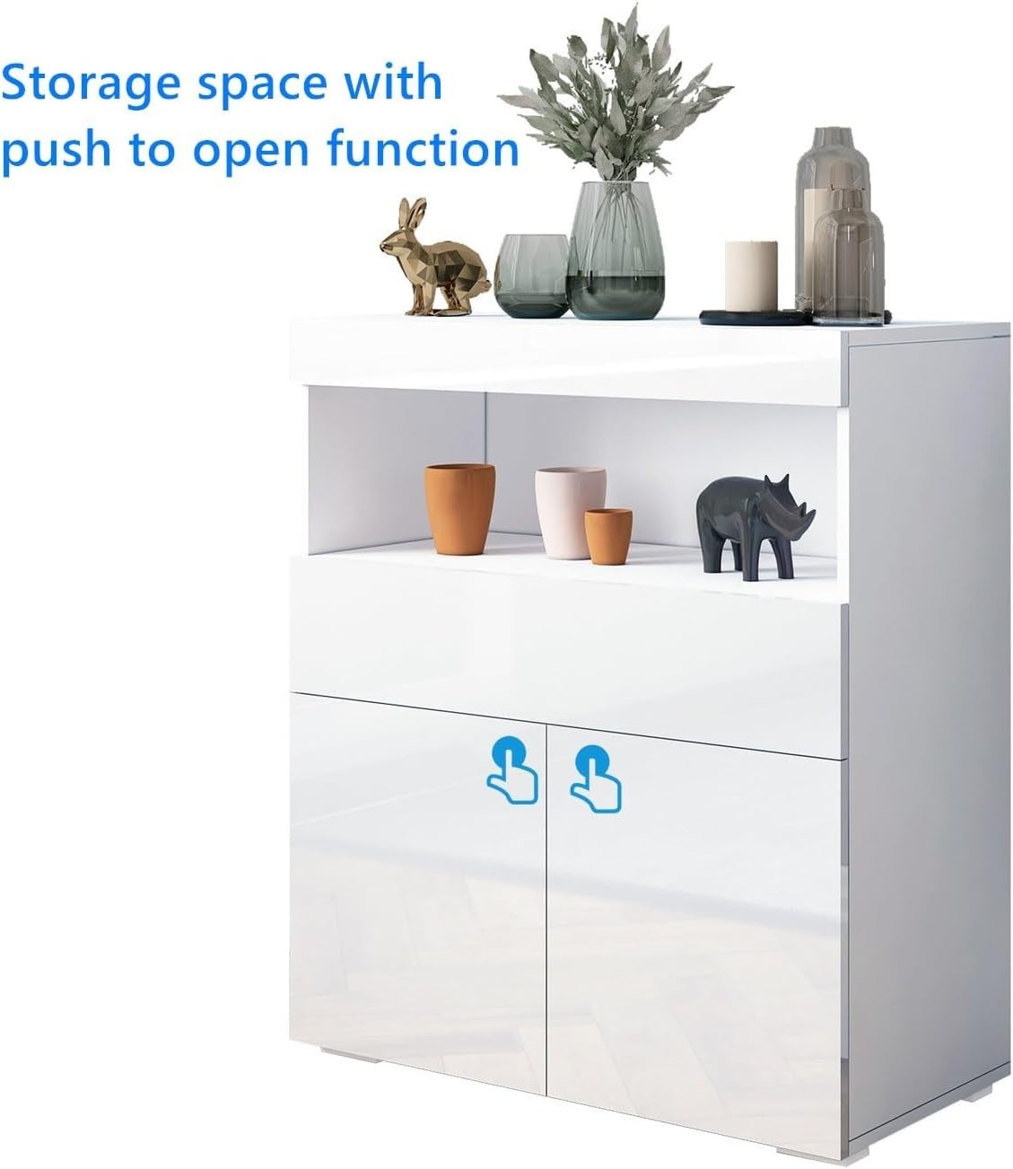 White LED Sideboard Storage Cabinet High Gloss 2 Door 1 Drawer 90cm