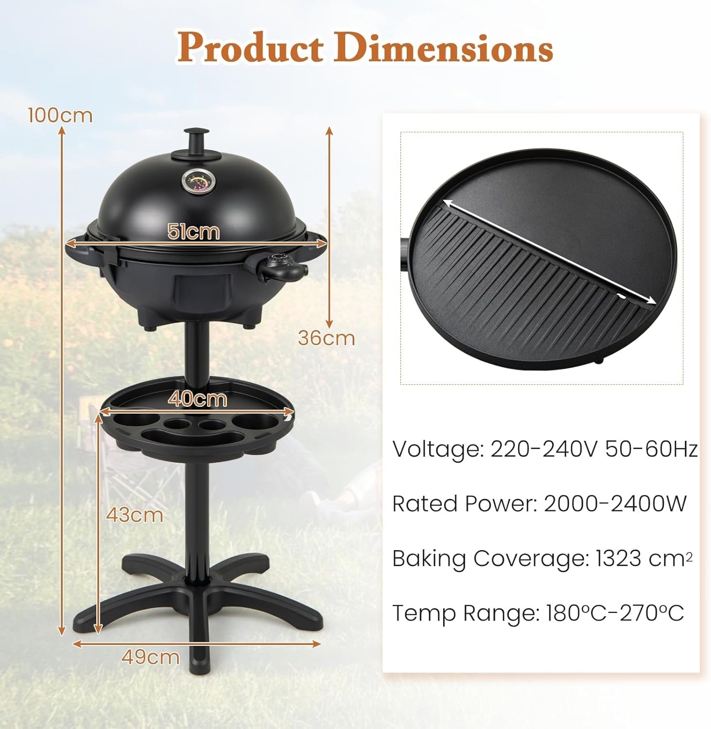2-in-1 Electric BBQ Grill & Table Grill with Stand, Non-Stick Plate