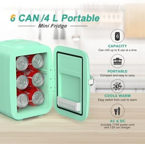 Mini Fridge 4L Portable Cooler & Warmer AC/DC Compact Quiet Green