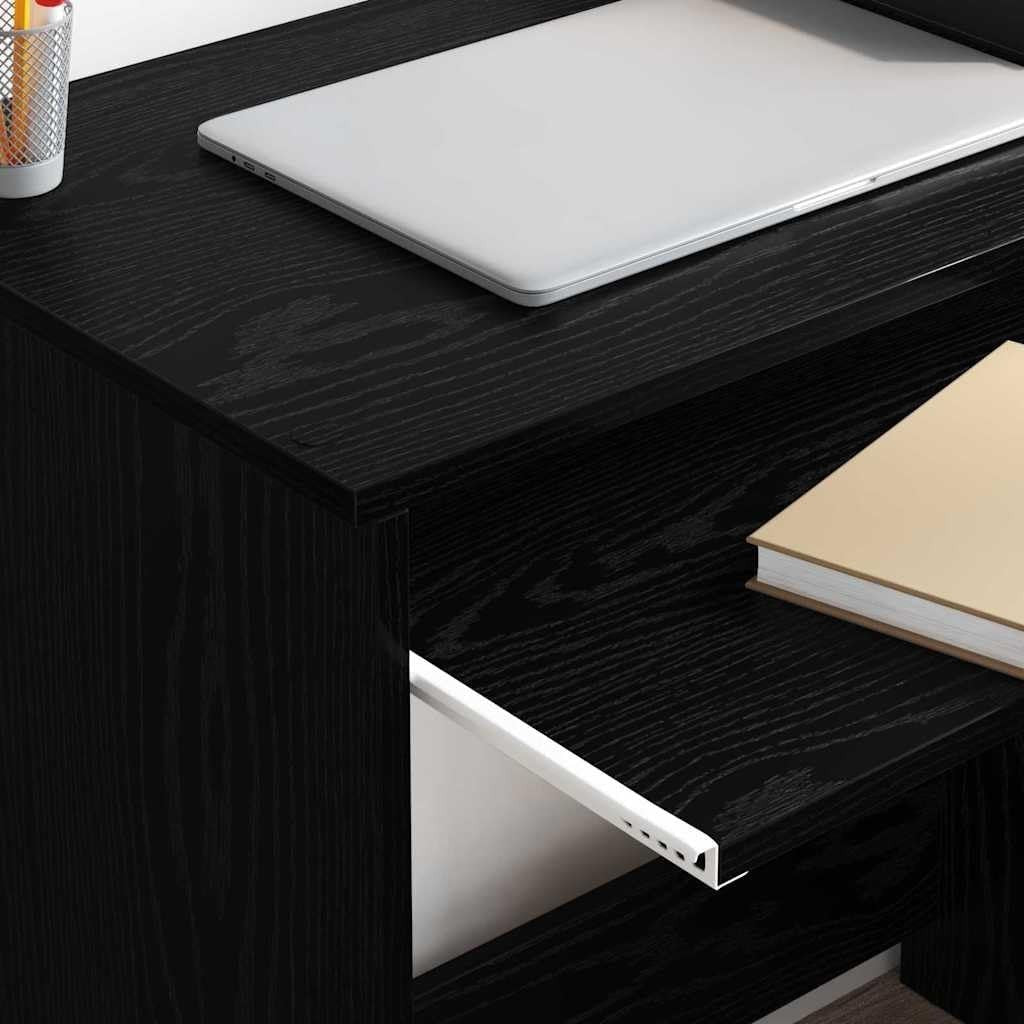 Black Oak Computer Desk 106x40cm Modern Office Table with Shelves Storage