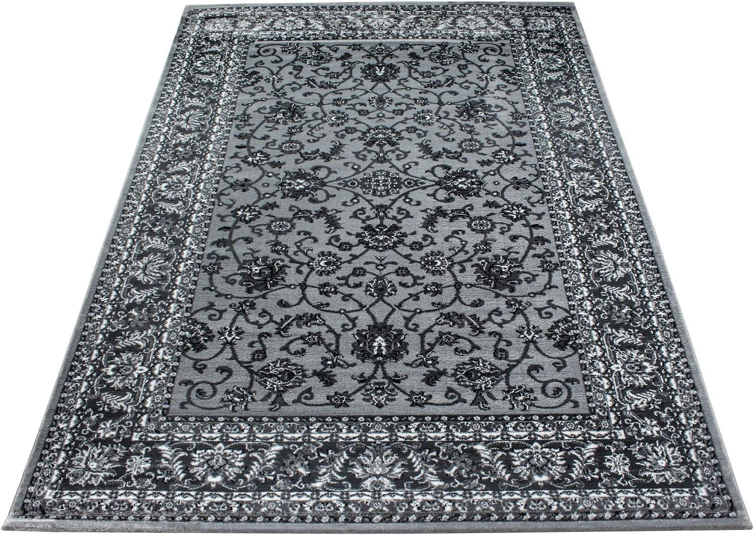Grey Oriental Area Rug 120x170cm Soft Low Pile Floral Living Room Carpet