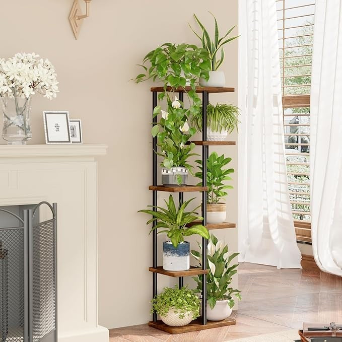 6 Tier Metal Plant Stand Indoor Outdoor Corner Shelf Display Rack