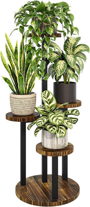 4-Tier Metal Wood Plant Stand, Corner Indoor Plant Shelf for Home & Balcony