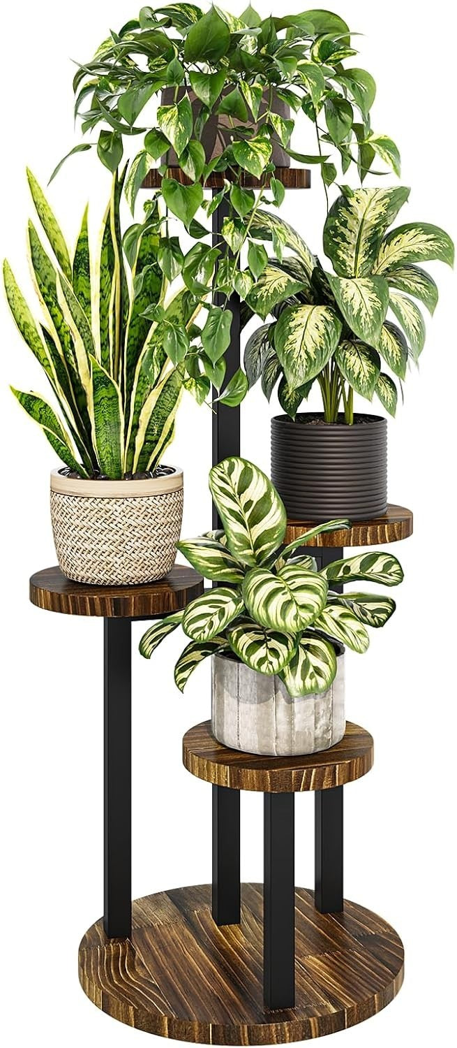 4-Tier Metal Wood Plant Stand, Corner Indoor Plant Shelf for Home & Balcony