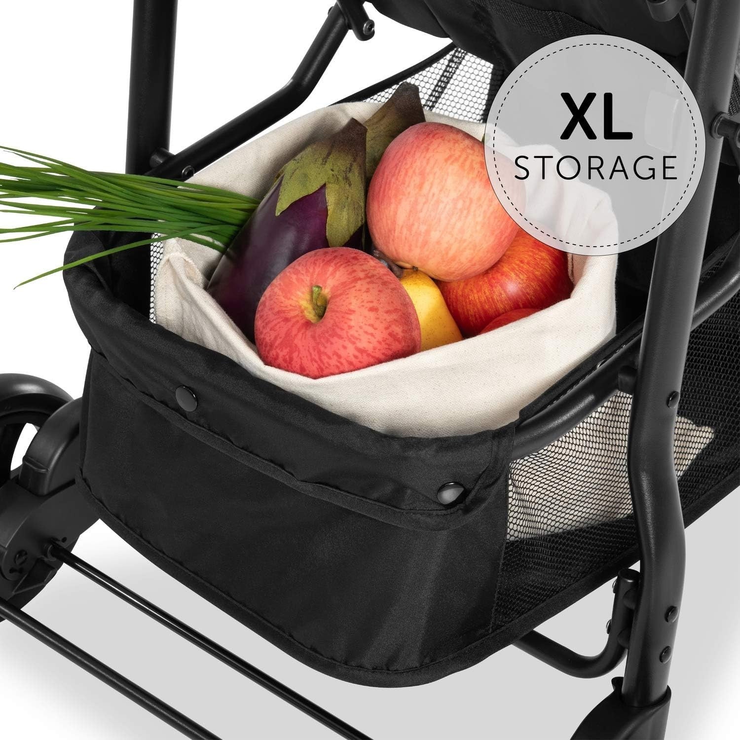 Lightweight 3 Wheel Pushchair Compact One-Hand Fold Stroller XL Basket Grey