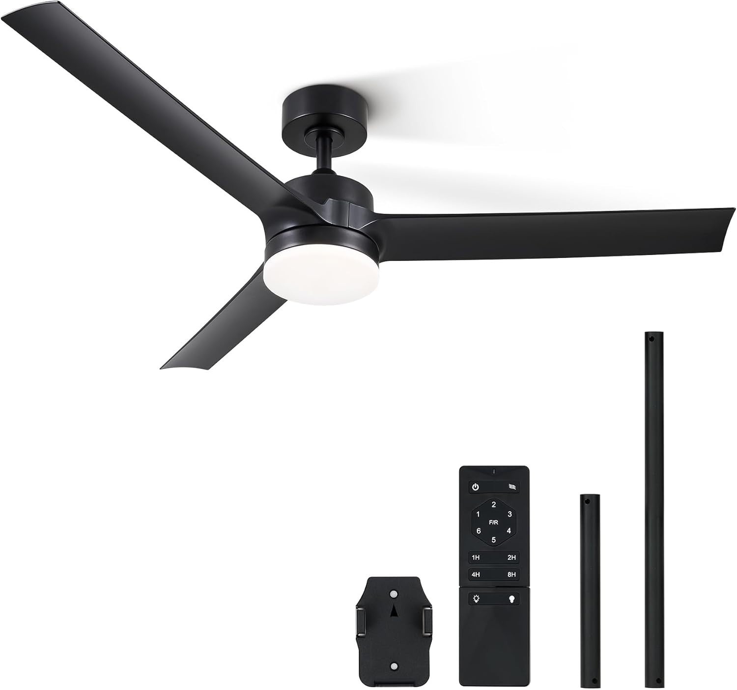 52" Ceiling Fan with Lights 6 Speeds Reversible DC Motor Black