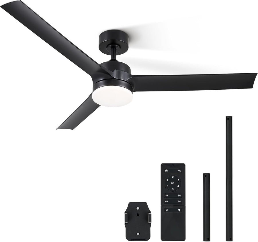 52" Ceiling Fan with Lights 6 Speeds Reversible DC Motor Black