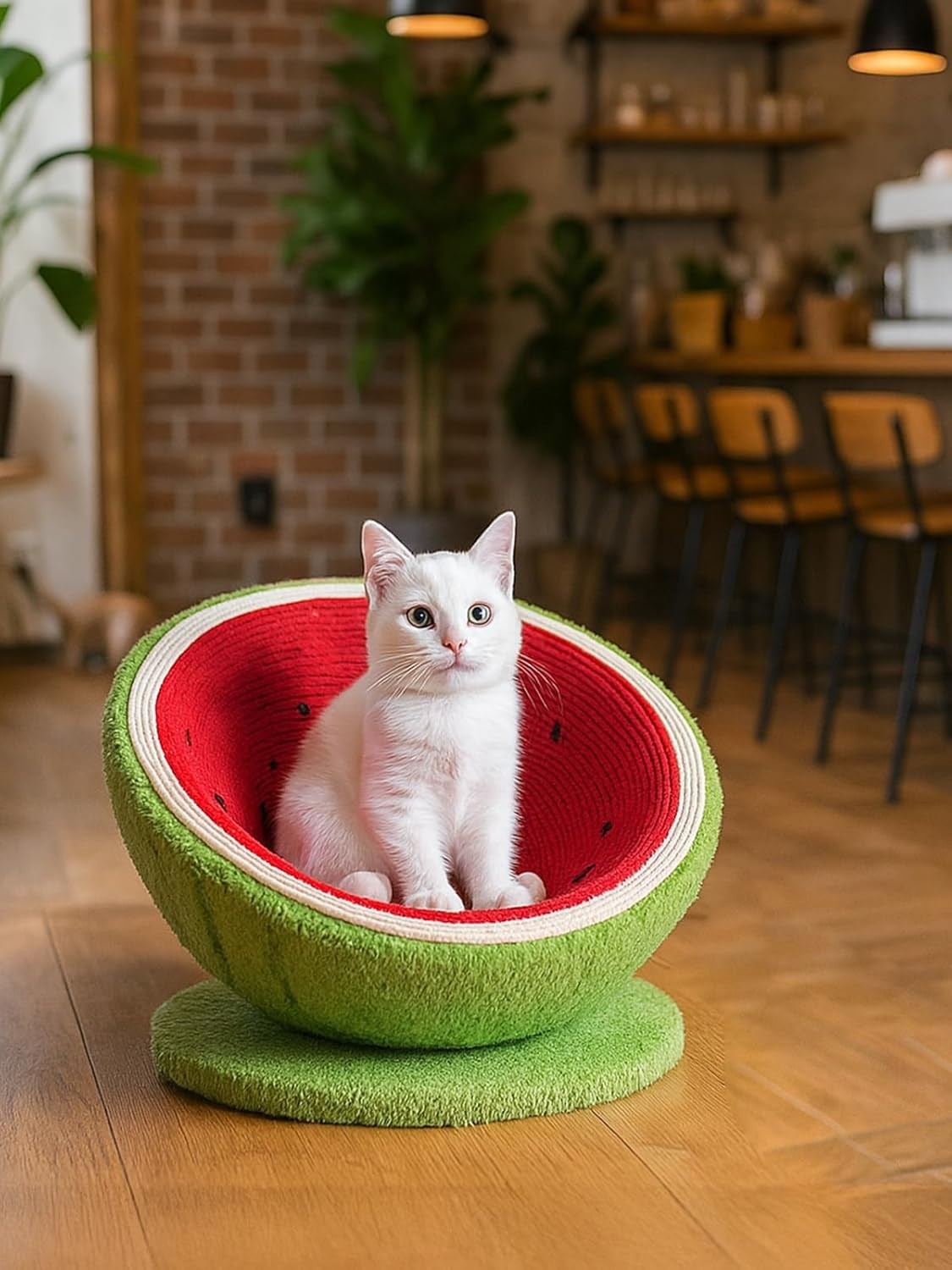 Watermelon Cat Bed Cave w Sisal Scratch Board Cozy Fruit Pet House