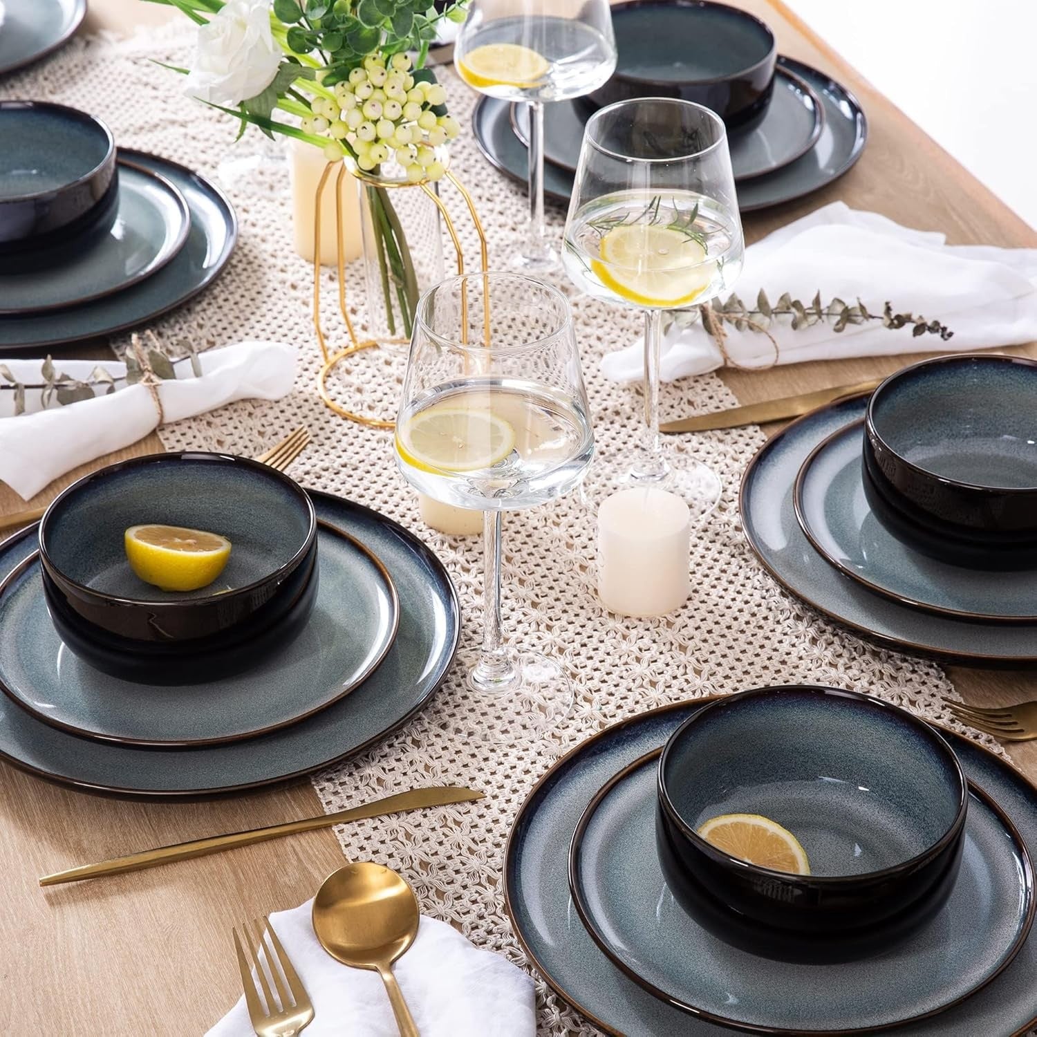 6x Stoneware Side Plates 21.5cm Scratch Resistant Salad Dessert Plates