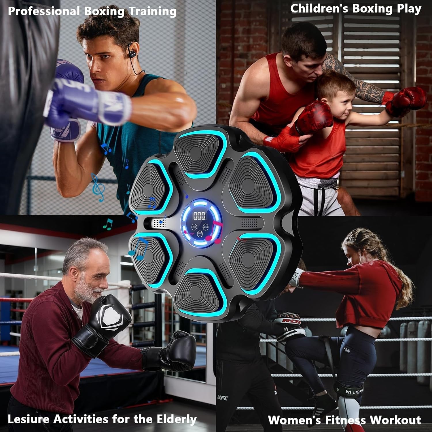 Music Boxing Machine 9 Speed LED Punch Trainer Bluetooth Wall Mounted Gloves