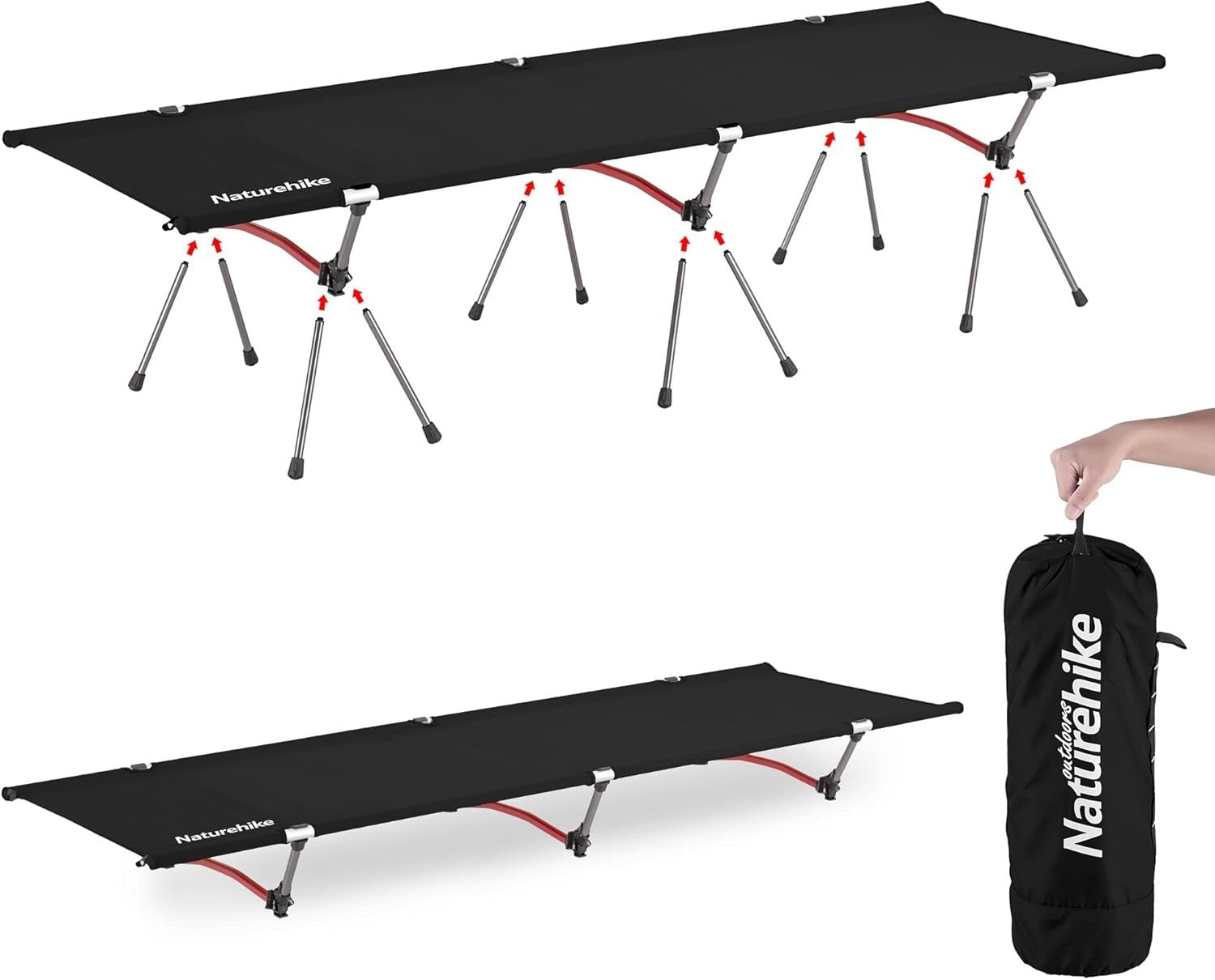 Ultralight Portable Camping Cot Bed - Adjustable Height, Foldable, 150kg Load