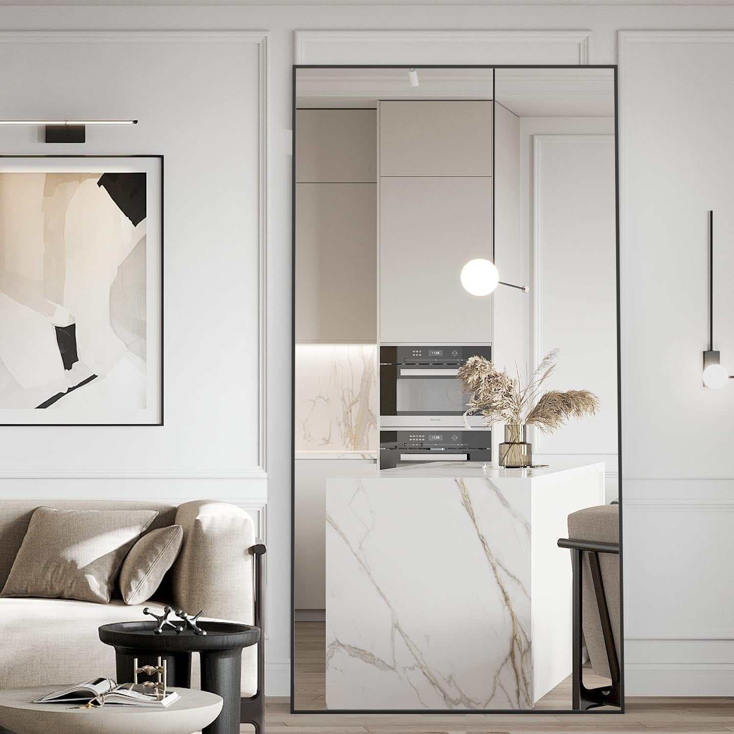 Full Length Floor Mirror 180x80cm Black Frame, Lean or Hang, Crystal Clear