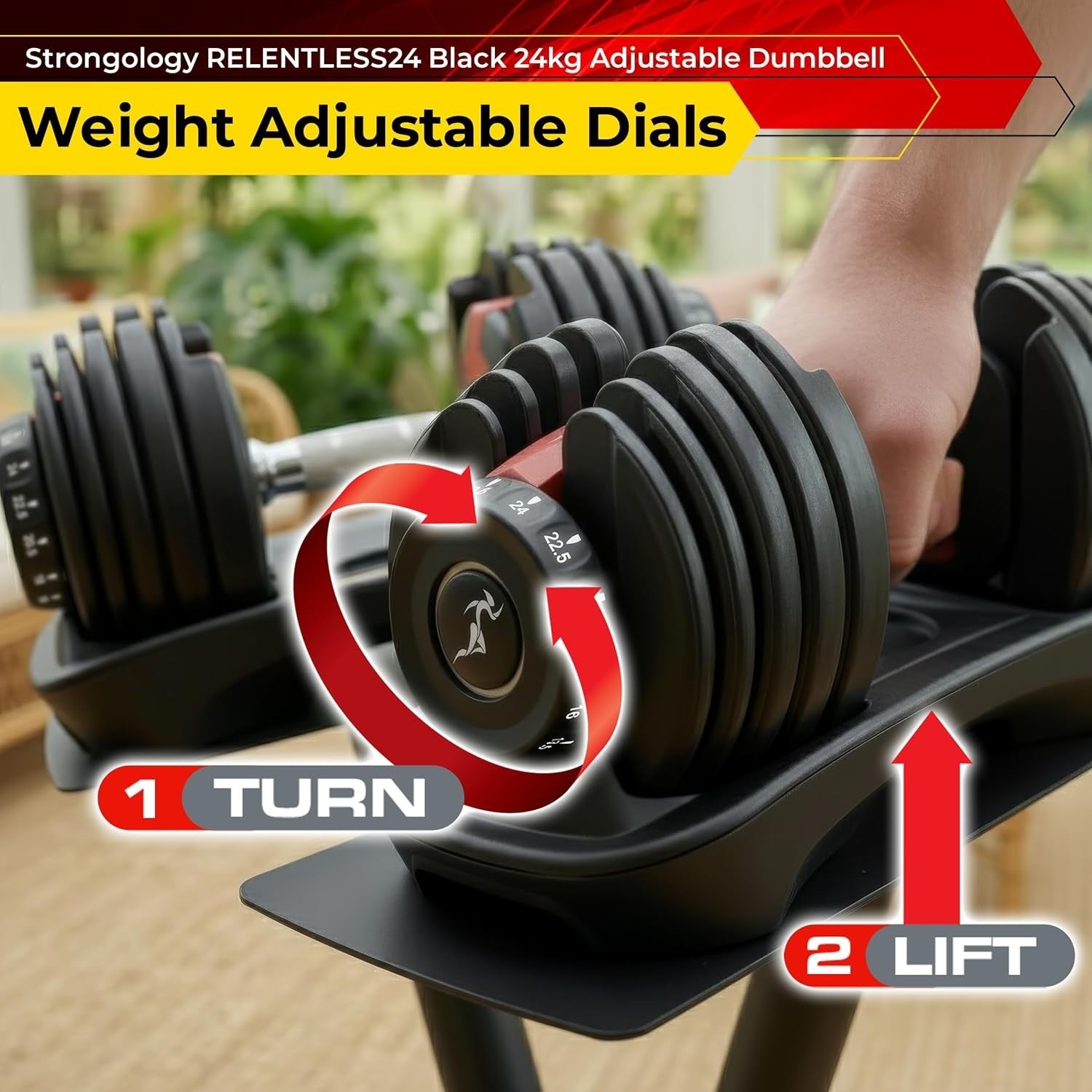 Adjustable Smart Dumbbells Pair 2.5–24KG Quick Dial Home Gym Weights