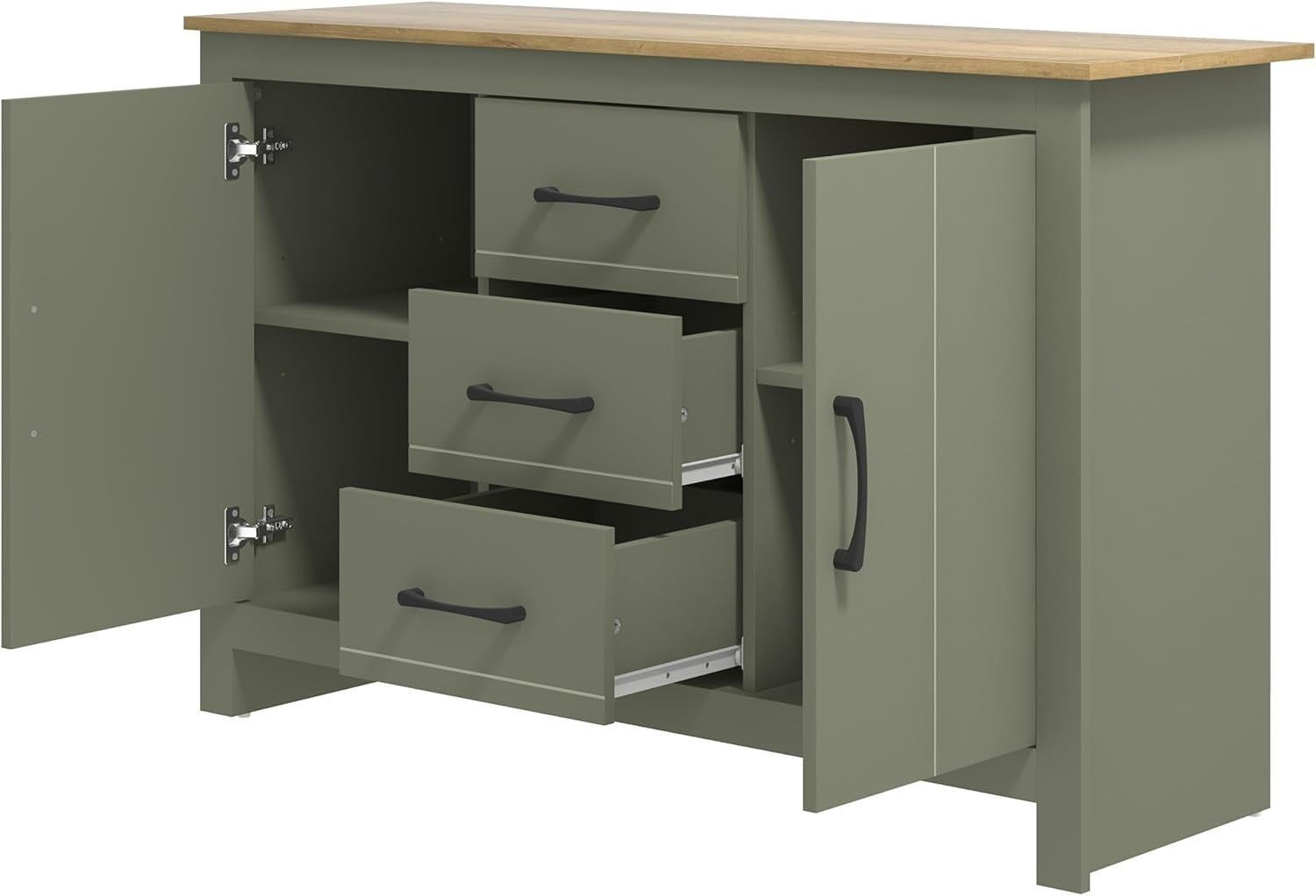 Large Storage Sideboard Cabinet 2 Doors 3 Drawers Adjustable Shelves