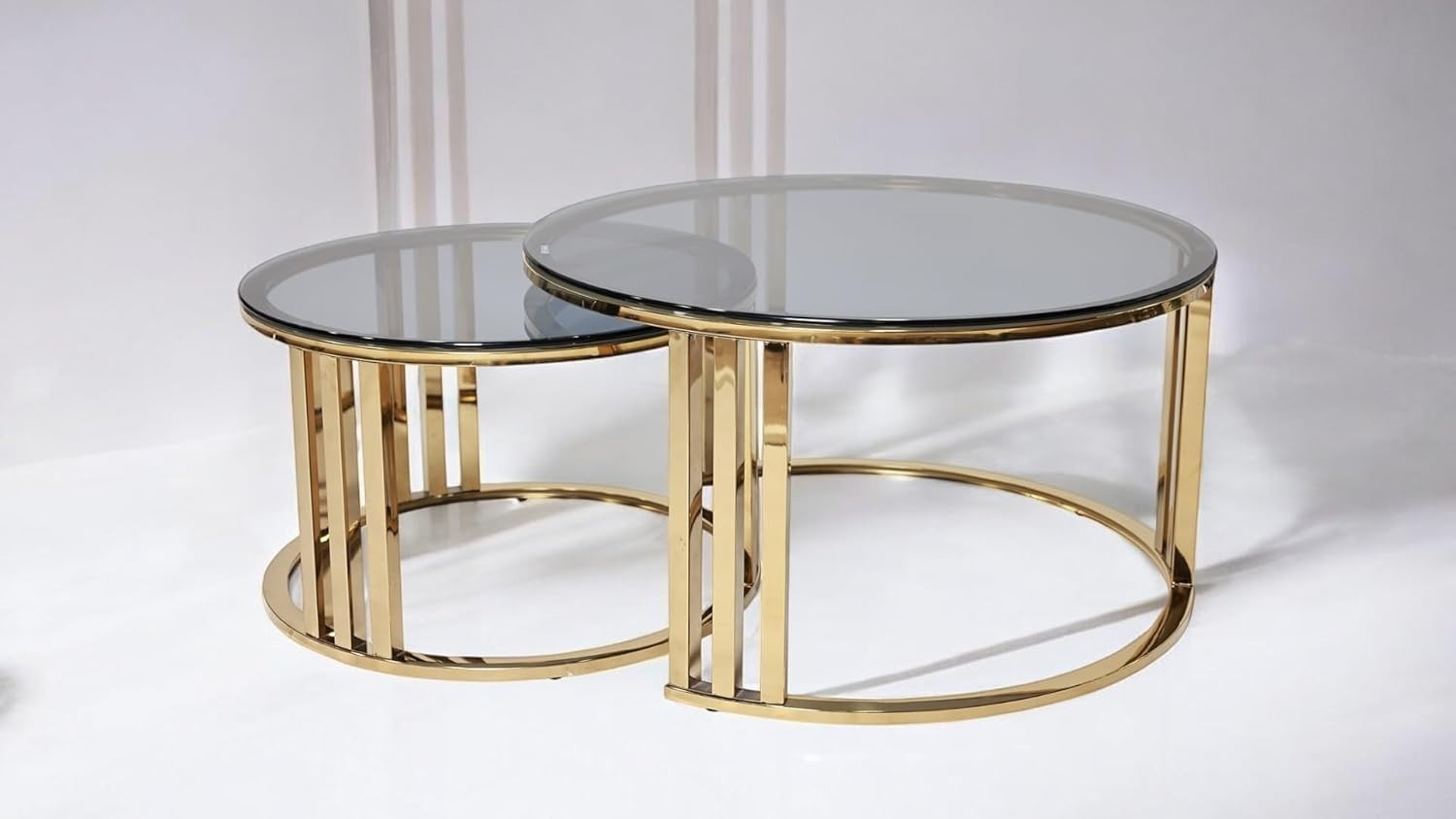 Round Glass Coffee Table Gold Metal Legs Modern Living Room Sofa Side Table