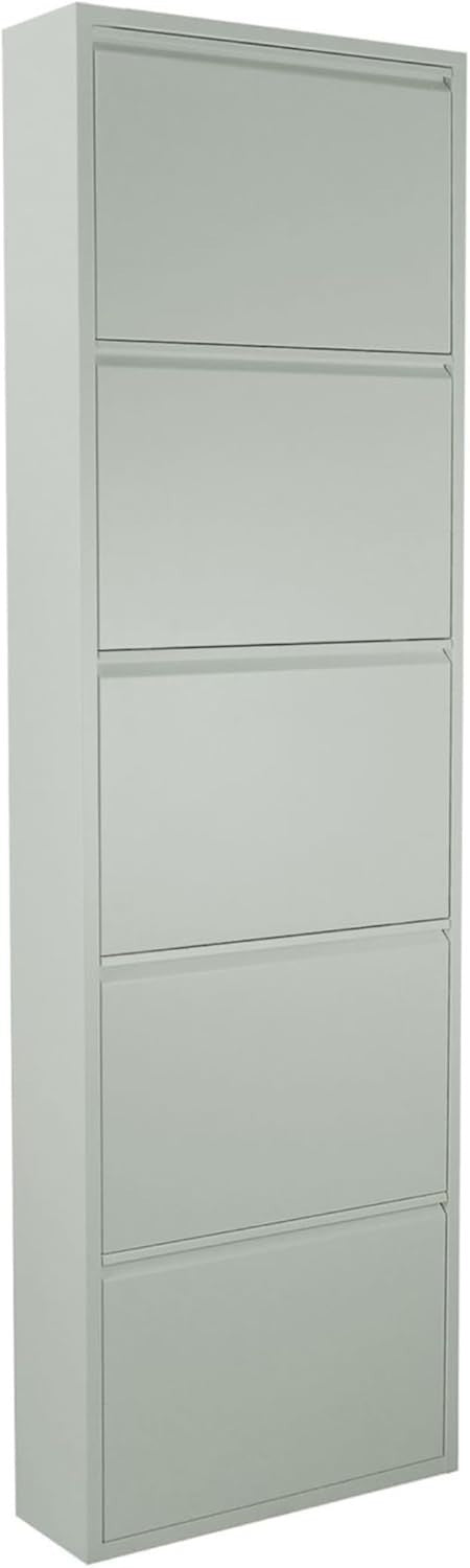 Tall Slim Shoe Storage Cabinet Grey – 5-Tier Metal Wall Mounted Rack