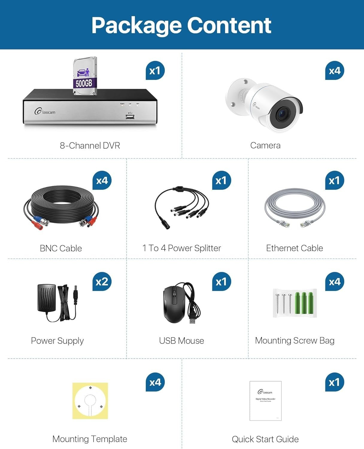 1080P CCTV Camera System 8CH DVR 500GB HDD 4 Cameras AI Detection