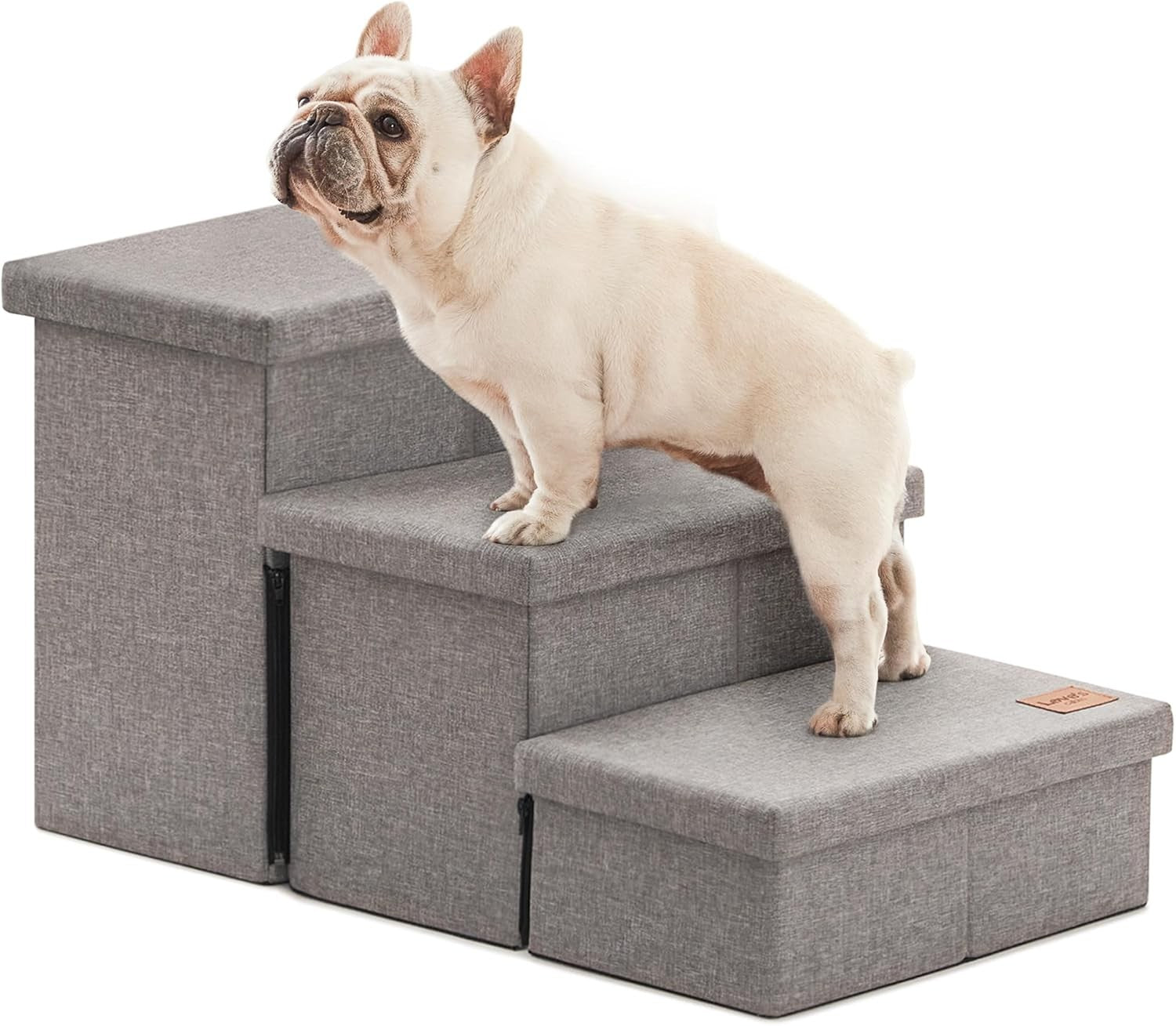 Dog Stairs 3 Step with Storage 18" High Foldable Pet Steps Grey