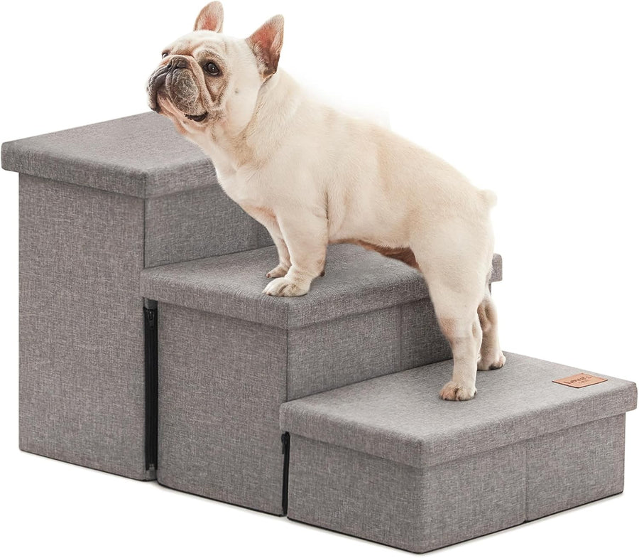 Dog Stairs 3 Step with Storage 18" High Foldable Pet Steps Grey