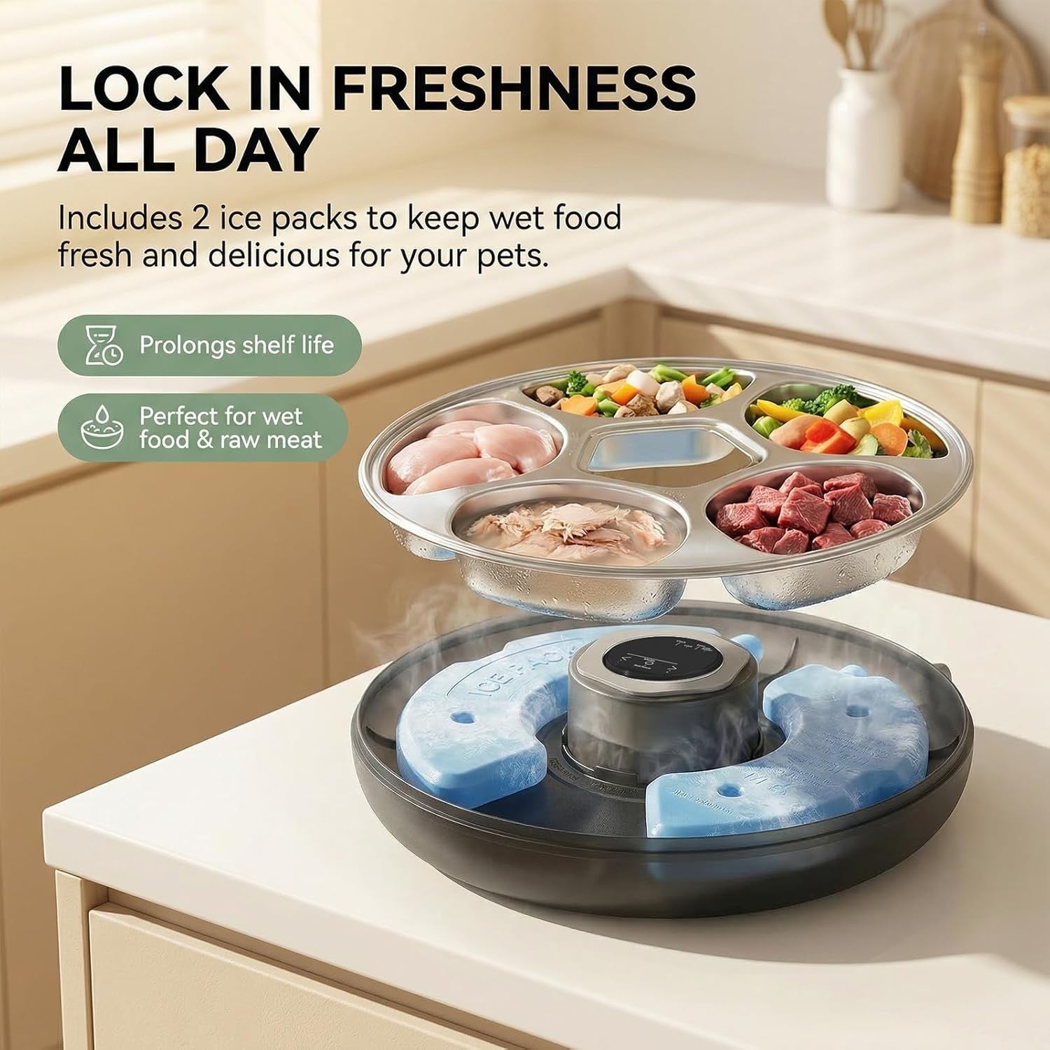 Automatic Wet Food Pet Feeder 6 Meal Timer Ice Packs Rechargeable