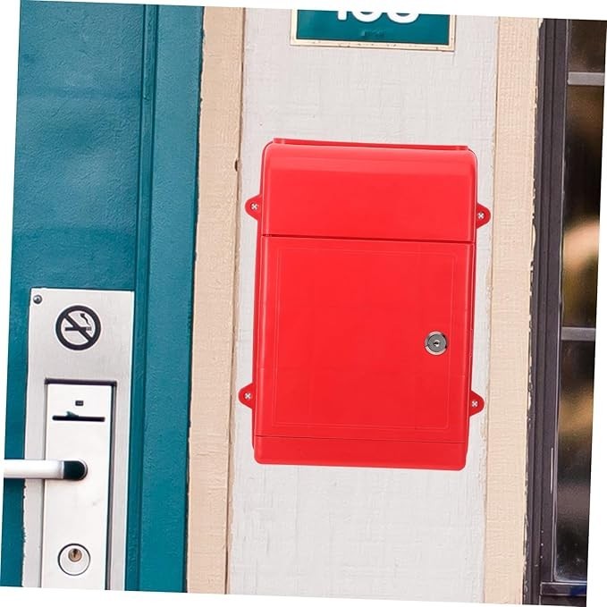 Wall Mounted Lockable Mailbox Red Polypropylene Secure Outdoor Post Box 34.5cm