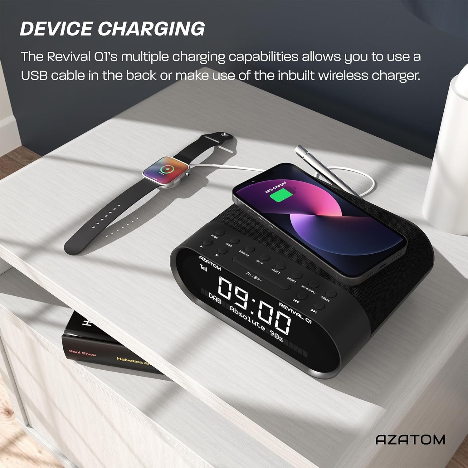 DAB DAB+ FM Bedside Digital Radio Alarm Clock Bluetooth Wireless Charging