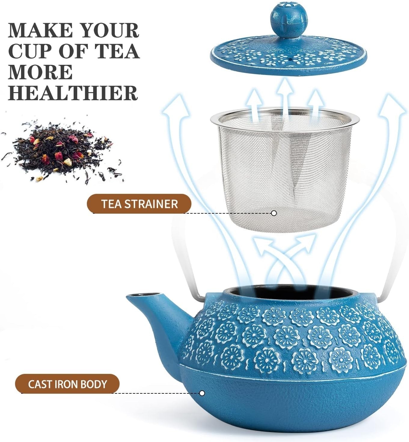 Cast Iron Teapot 900ml Japanese Tetsubin Tea Pot w/ Infuser Blue