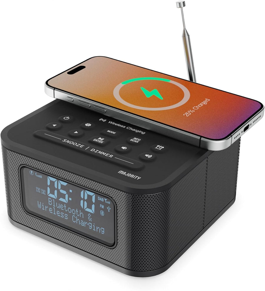 Wireless Charging Alarm Clock DAB FM Radio Bluetooth Dual Alarm LED Display