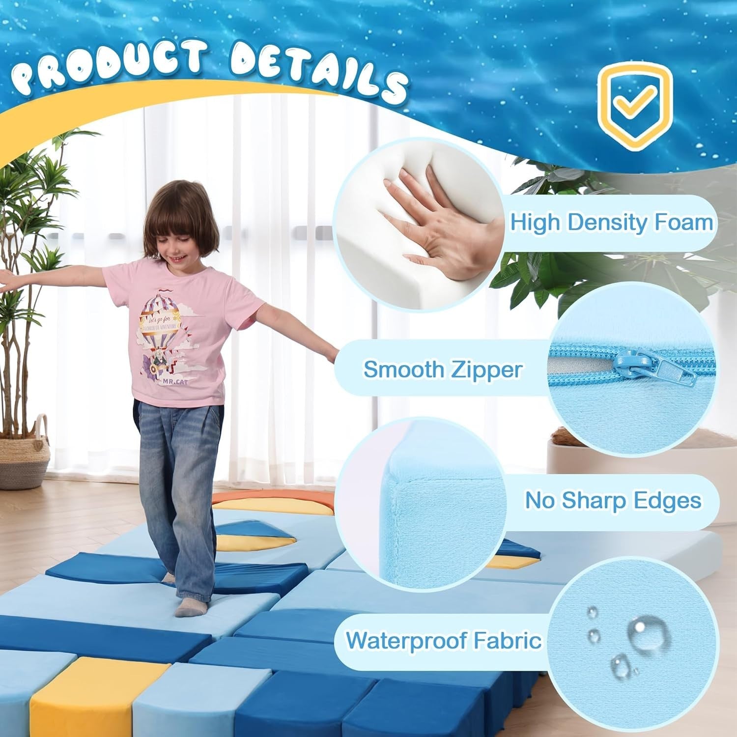 22-Piece Modular Kids Play Couch Sofa Bed Ocean Theme Durable Soft Foam
