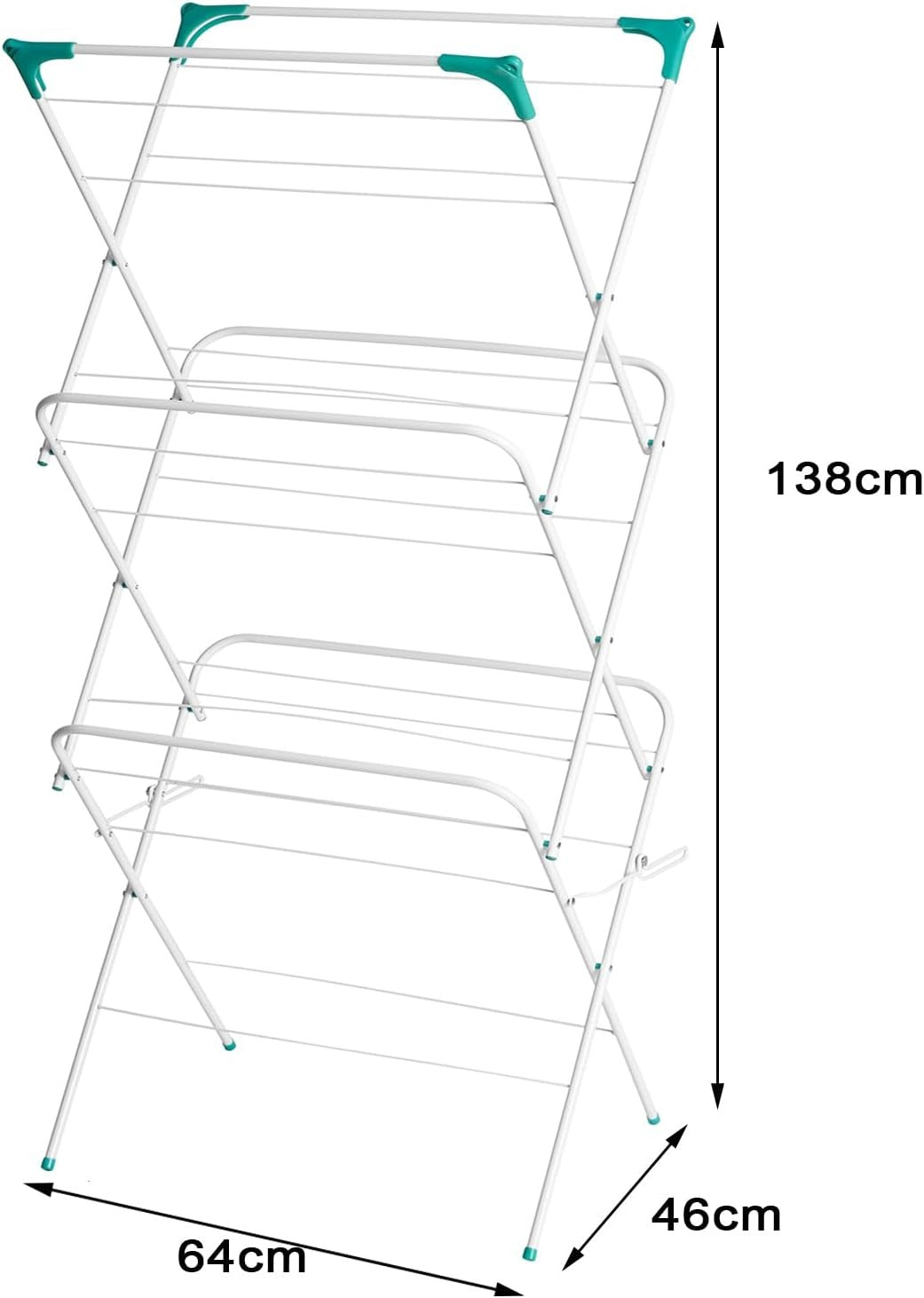 14m Clothes Airer 3 Tier Folding Laundry Drying Rack with Corner Hooks Indoor