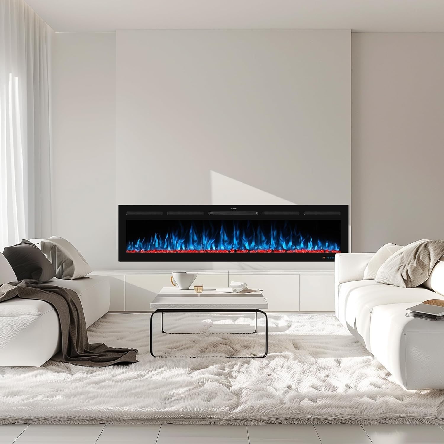 60" Smart Electric Wall Mount Fireplace LED Heater Remote Control Flames