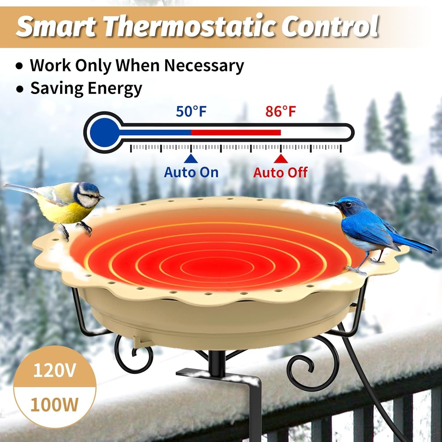 Heated Bird Bath for Winter 100W Thermostat Deck Mount Outdoor Water Feeder