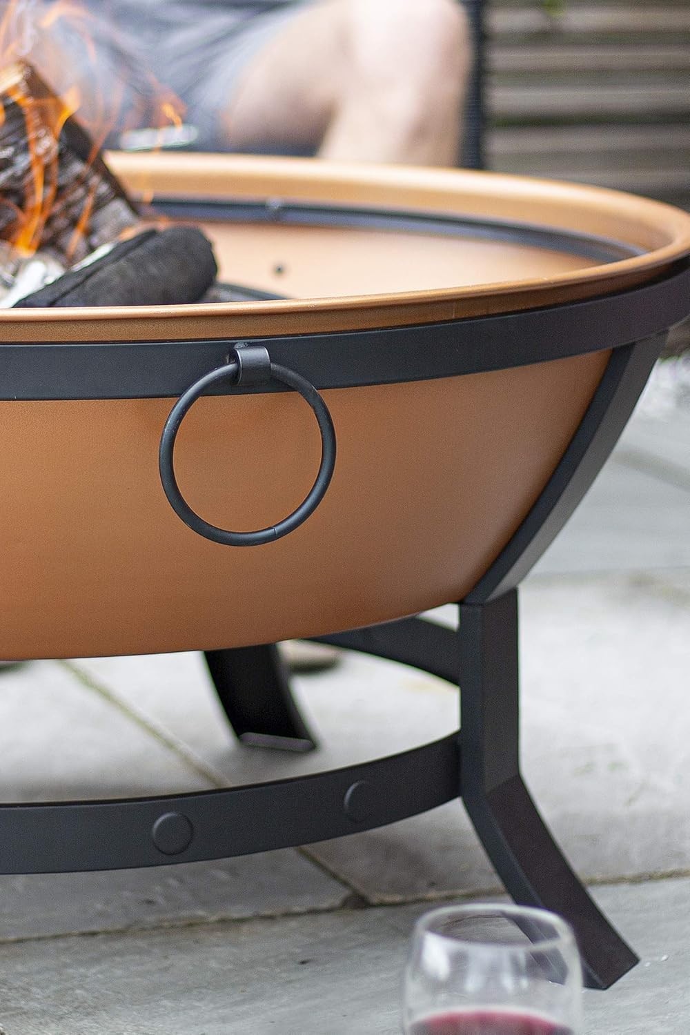 Large Copper Effect Fire Pit with Protective Mesh Lid | Outdoor Garden Heater