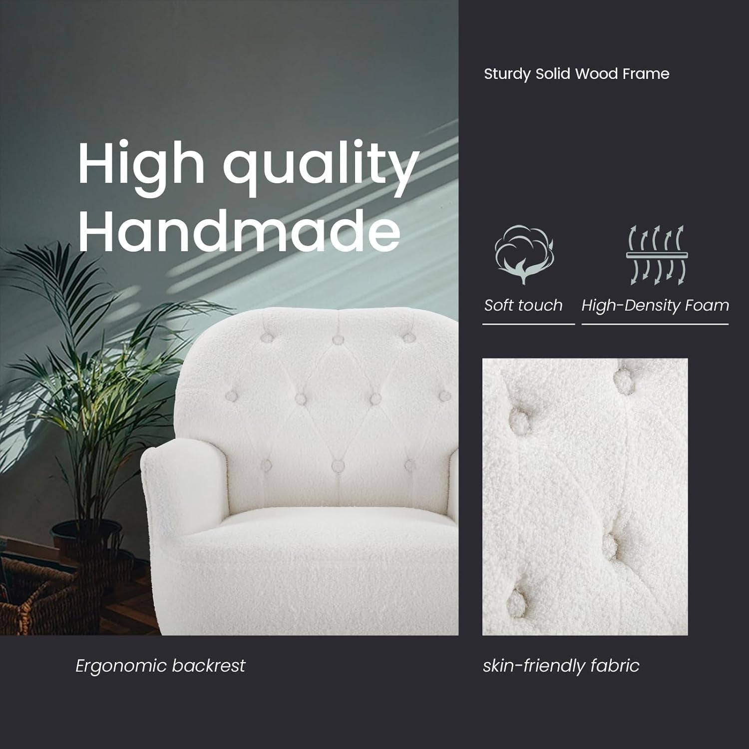 Teddy Fabric Accent Armchair Lounge Tub Chair White Metal Legs