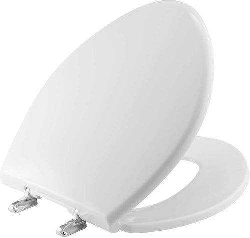 Paramount Elongated Toilet Seat White Chrome Hinges Heavy Duty Plastic