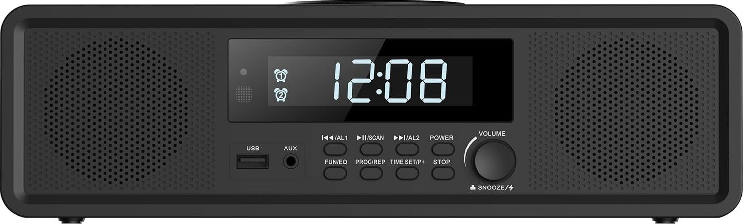 Compact Bluetooth CD Stereo System with Wireless Charging USB AUX FM