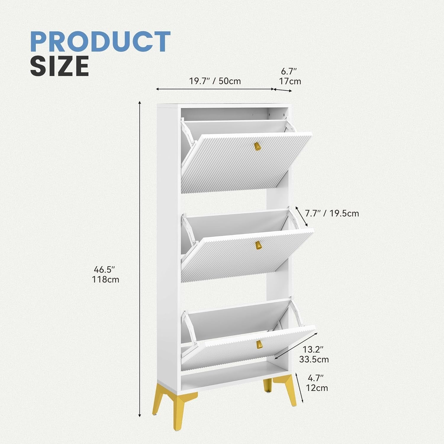 Slim White Shoe Cabinet with 3 Flip Drawers & Anti-Tip, Space-Saving Storage