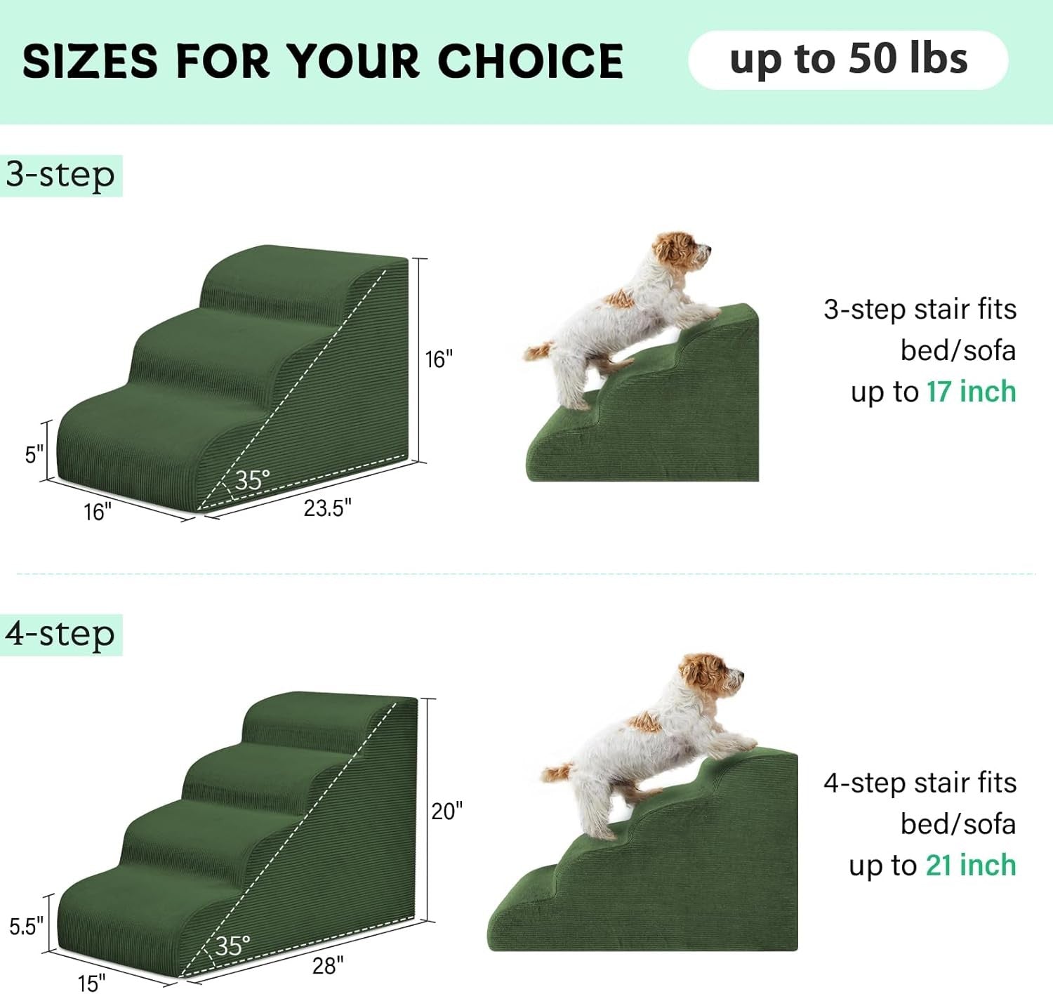 3-Step Dog Stairs Ramp Non-Slip Pet Steps Small Dogs Cats Green
