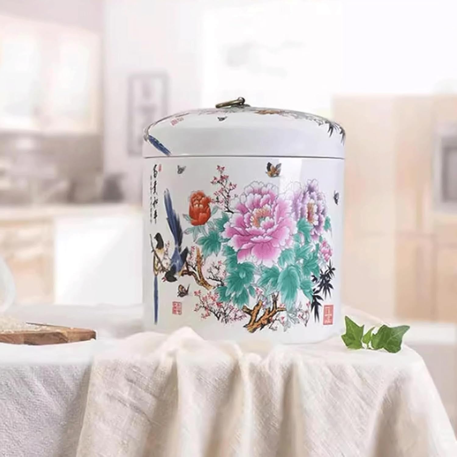 5KG Ceramic Rice Container with Lid Sealed Grain Storage Jar