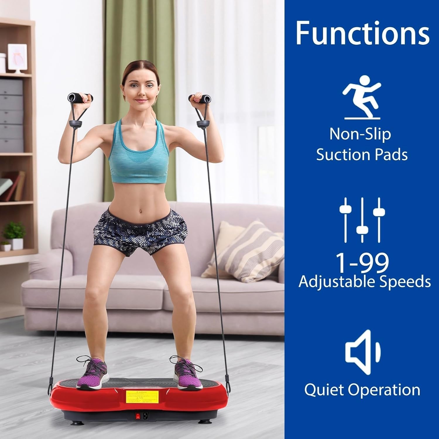 Red Vibration Plate Exercise Machine 99 Speeds Bluetooth Home Workout
