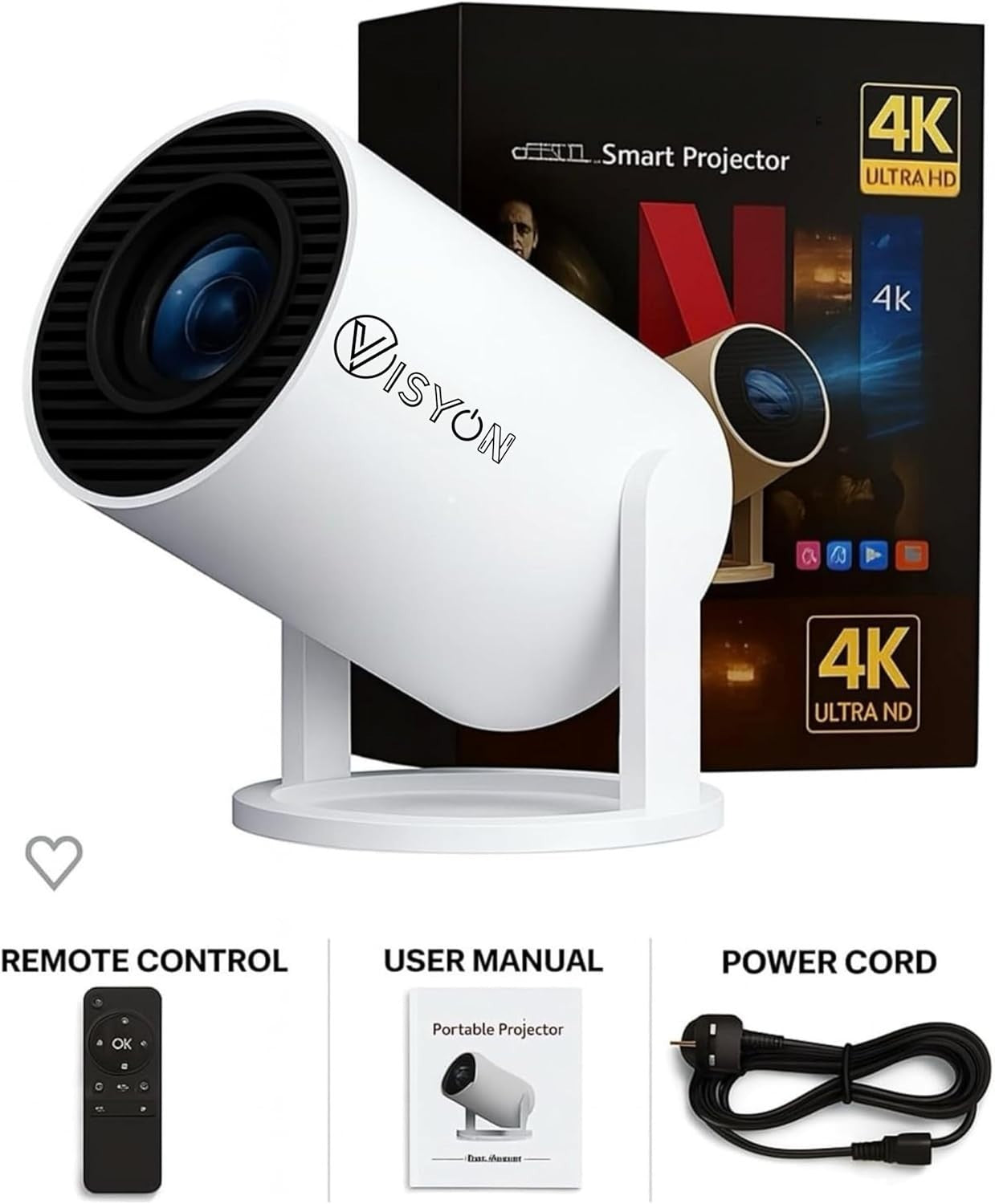 1080P WiFi Android Smart Projector 12000 Lumens 4K Support Portable