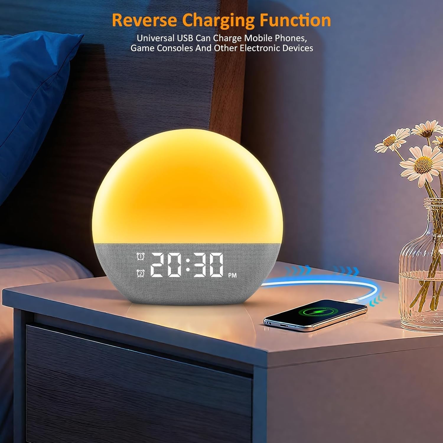 Sunrise Alarm Clock Wake Up Light Heavy Sleepers 25 Sounds Night Lamp White