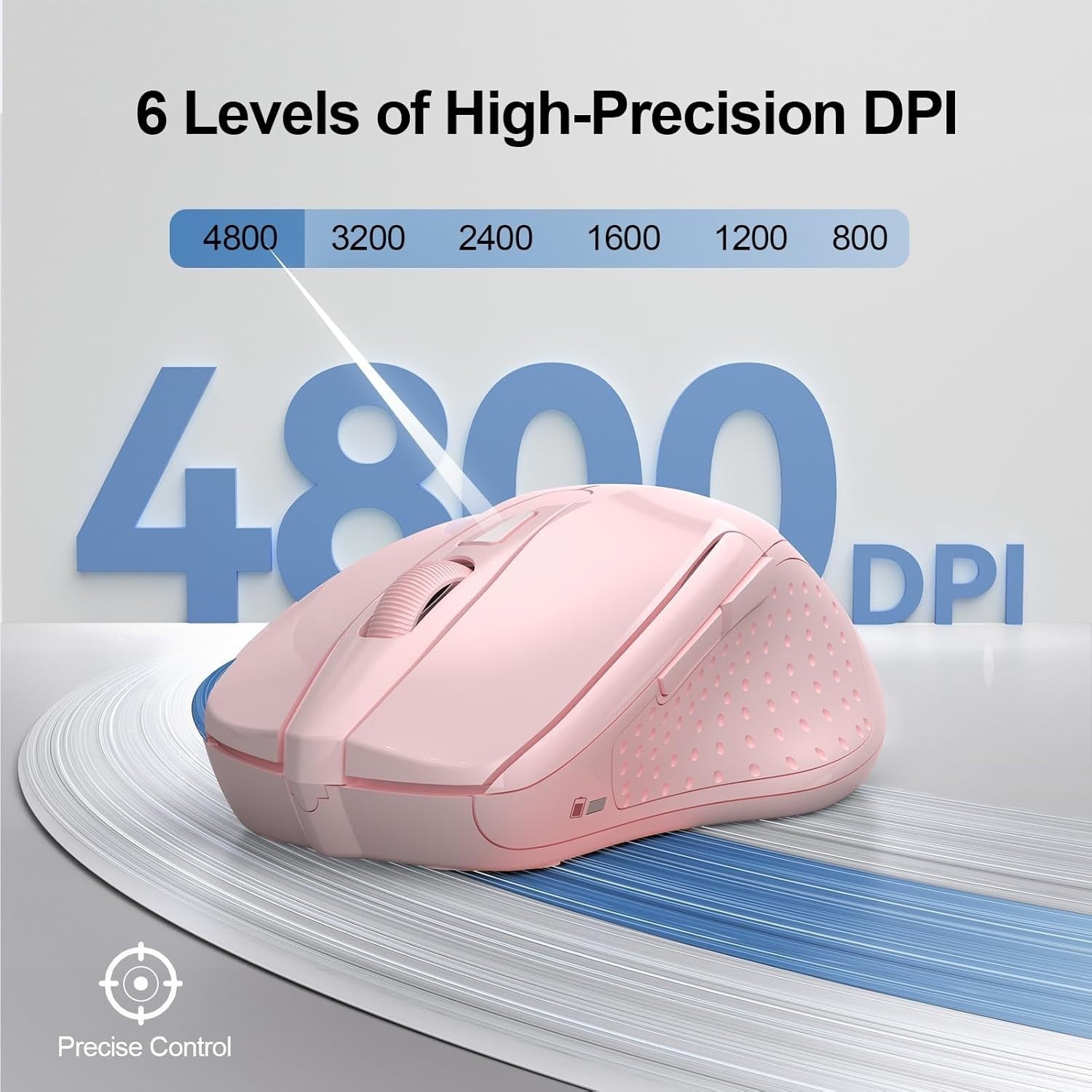 Pink Silent Bluetooth Mouse 4800DPI Rechargeable Ergonomic Laptop Office PC