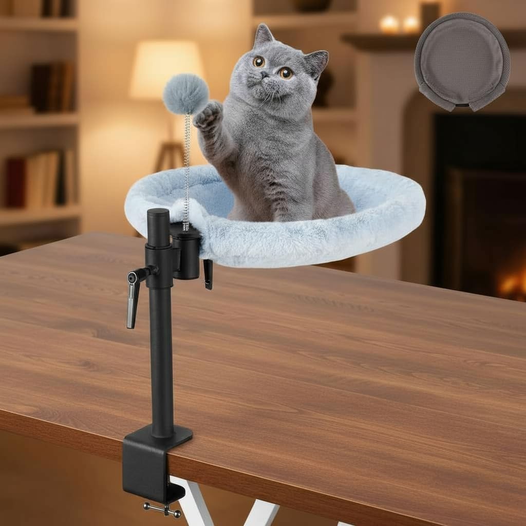 360 Rotating Desk Cat Bed Adjustable Cat Hammock with Washable Mats