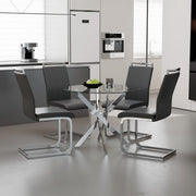 Round 100cm Glass Dining Table 4 Chrome Chairs Kitchen Modern Set