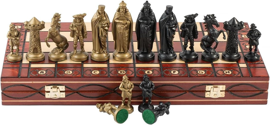 Luxury Medieval Chess Set 42cm Foldable Wooden Board Weighted Pieces Gift