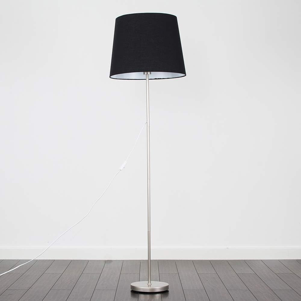 Modern Chrome Floor Lamp Tall Standing Light Black Shade E27 Bulb