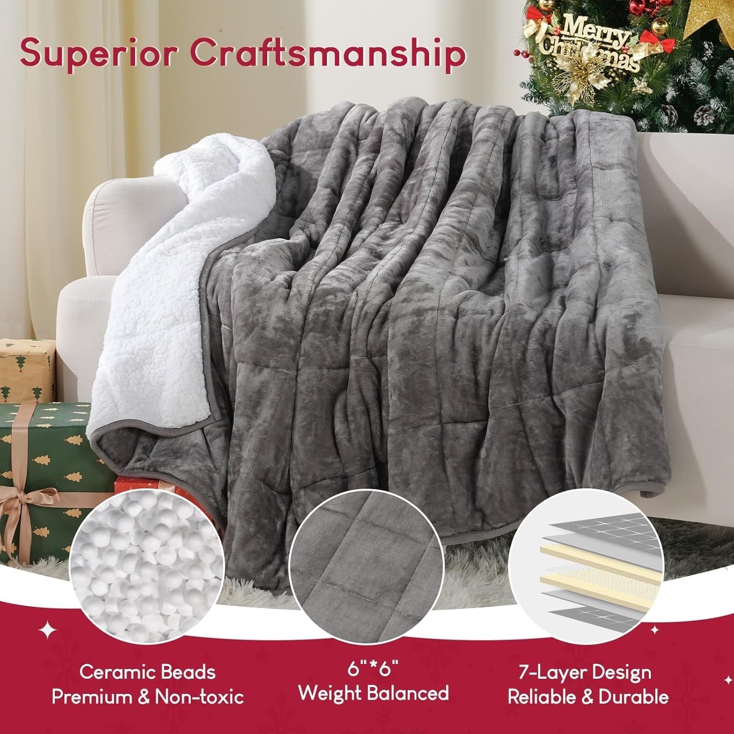 Sherpa Fleece Weighted Blanket Grey 5.5kg 120x180cm Plush Warm Comfort