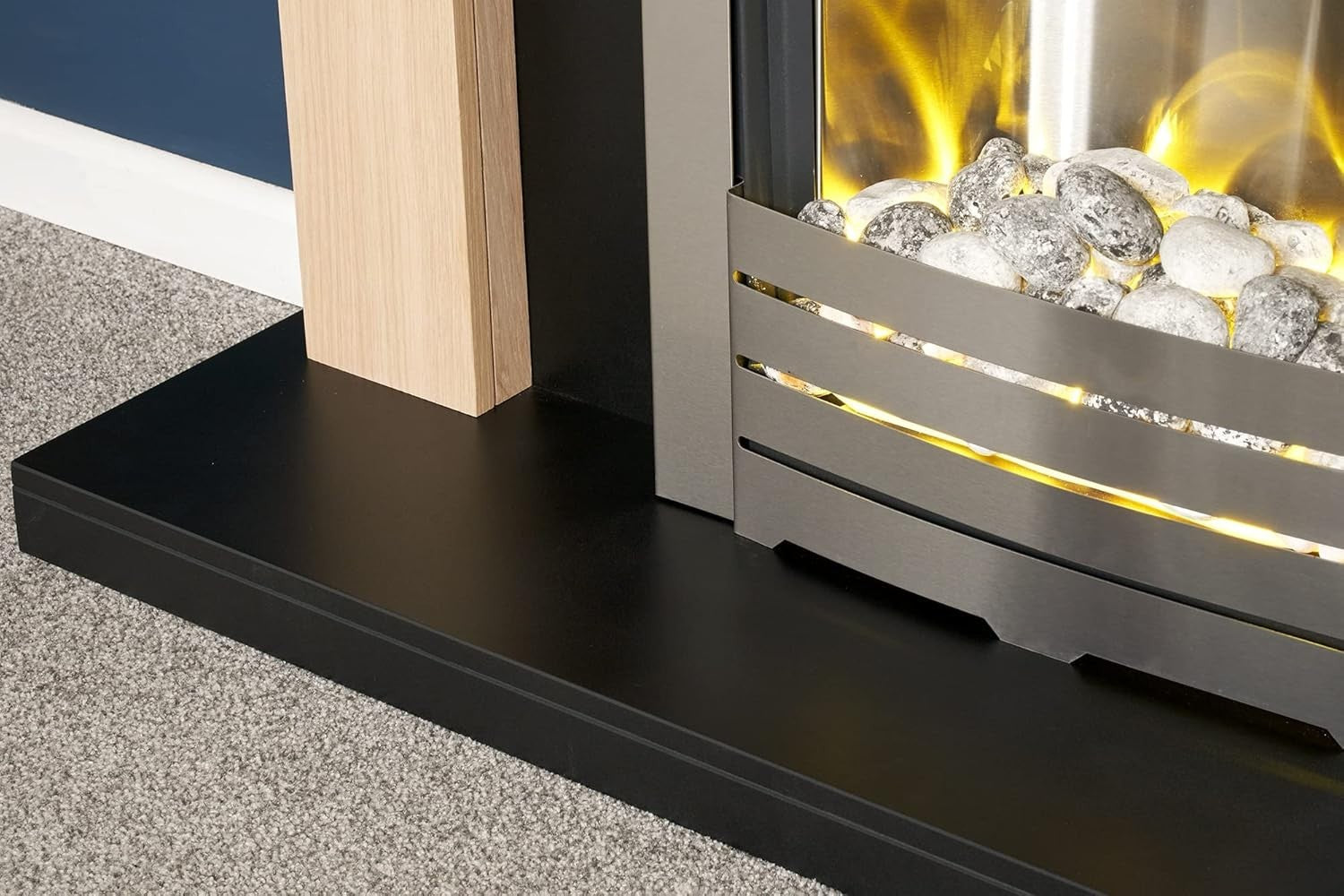 Electric Fireplace Suite Oak & Black 43" Brushed Steel 2kW Wall Fire