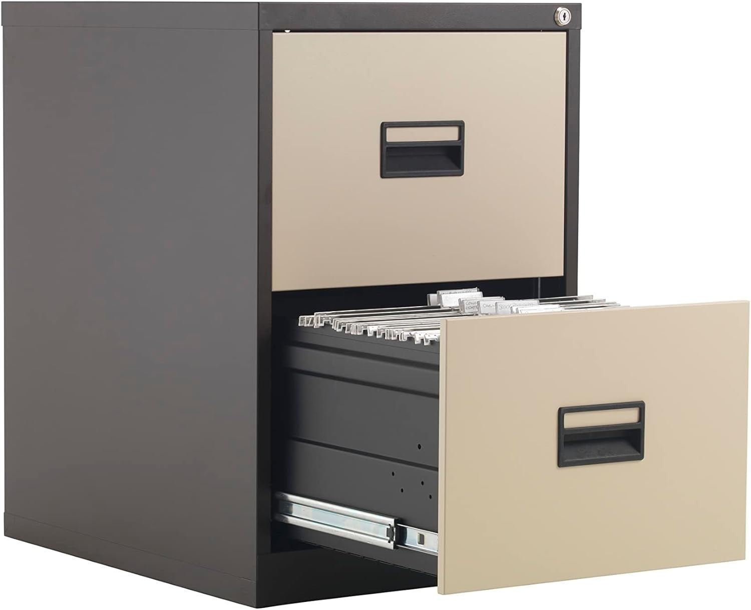 Coffee Cream Steel Filing Cabinet 2 Drawer Lockable Heavy Duty 70cm